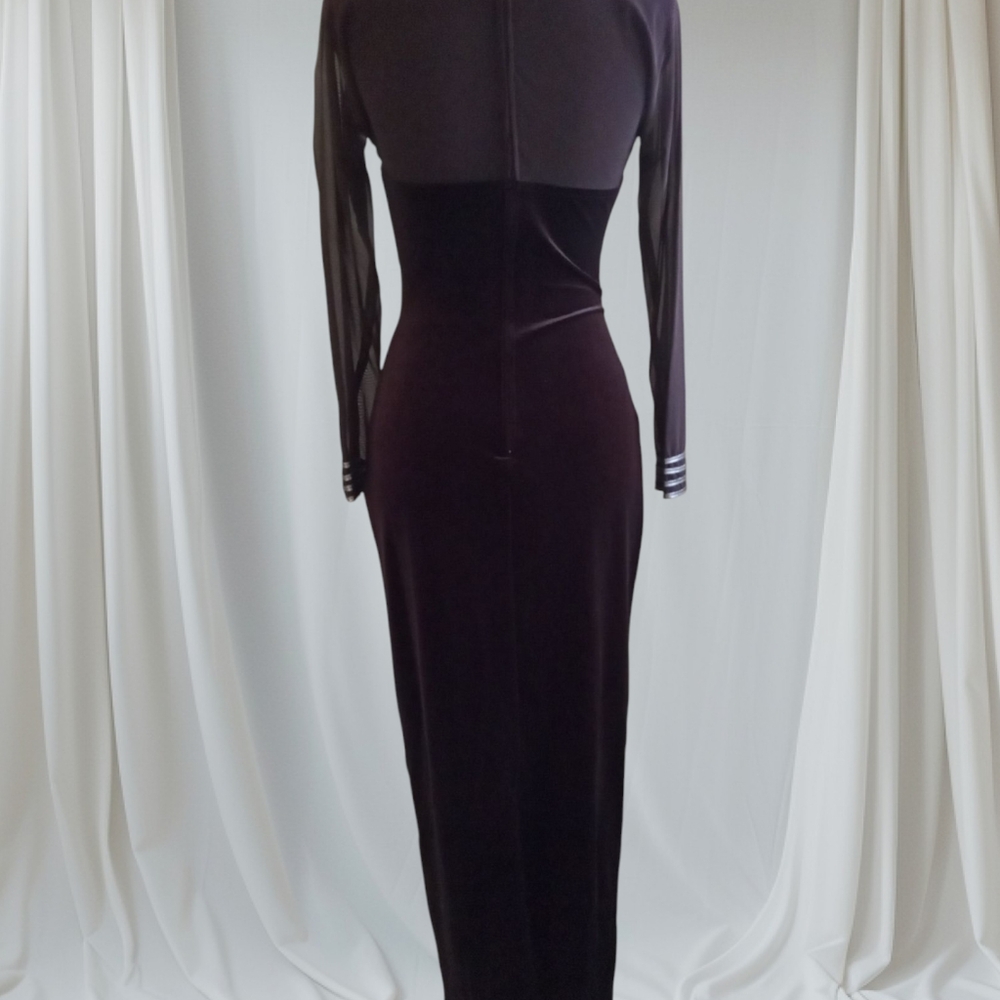 Chocolate Color Stretch/velvet Dress with Long Cuffed Sleeves for Cocktail Night - Picture 3 of 7